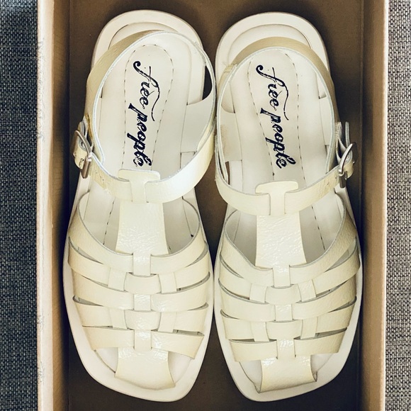 Free People Finn Fisherman Platform Italian Leather Sandals in White/Cream 38 - Picture 9 of 13